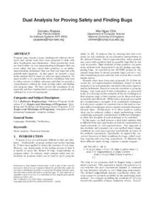 Dual Analysis for Proving Safety and Finding Bugs Corneliu Popeea Max Planck Institute for Software Systems (MPI-SWS)