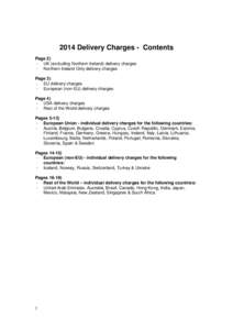 2014 Delivery Charges - Contents Page 2) - UK (excluding Northern Ireland) delivery charges - Northern Ireland Only delivery charges Page 3) - EU delivery charges