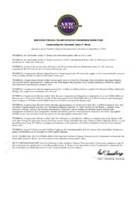 NORTHERN VIRGINIA TRANSPORTATION COMMISSION RESOLUTION Commending the Honorable James P. Moran Agreed to by the Northern Virginia Transportation Commission September 4, 2014 WHEREAS, the Honorable James P. Moran will ret