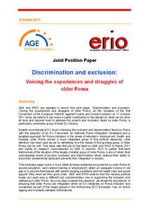 October[removed]Joint Position Paper Discrimination and exclusion: Voicing the experiences and struggles of