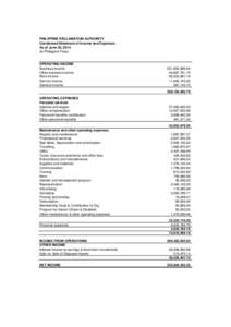 PHILIPPINE RECLAMATION AUTHORITY Condensed Statement of Income and Expenses As of June 30, 2014 (In Philippine Peso)  OPERATING INCOME