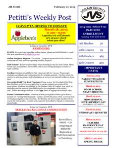 Jill Petitti  February 17, 2015 Petitti’s Weekly Post LCJVS PTA DINING TO DONATE