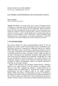 POLISH JOURNAL OF PHILOSOPHY Vol. IV, No. 1 (Spring 2010), [removed]Liar Paradox and Substitution into Intensional Contexts Dale Jacquette University of Bern, Switzerland