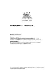 New South Wales  Innkeepers Act 1968 No 24 Status information Currency of version