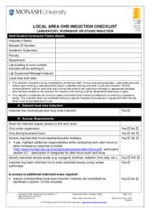 AS/NZS 4801 OHSASOHS20309 SAI Global  LOCAL AREA OHS INDUCTION CHECKLIST