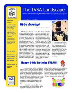 The LVSA Landscape Literacy Volunteers Serving Adults Newsletter: Opening Minds, Changing Lives V O L U M E  4 ,