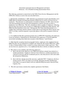 Letter of Agreement between Management and Labor