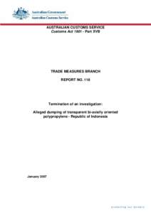 Trade Measures Branch Report No. 118