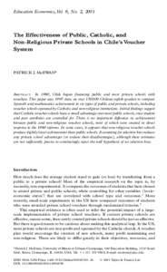 Education Economics, Vol. 9, No. 2, 2001  The Effectiveness of Public, Catholic, and Non-Religious Private Schools in Chile’s Voucher System