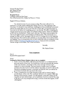 Summer Reading Project Mrs. Brynne Bowens English III Honors Required Texts: Looking for Alaska by John Green How to Read Literature like a Professor by Thomas C. Foster