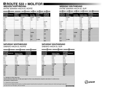 ROUTE 533  MOLITOR WEEKDAY SOUTHBOUND ENTRE SEMANA HACIA EL SUR