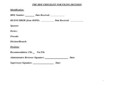 THE HDE CHECKLIST FOR FILING DECISION