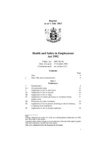 Reprint as at 1 July 2013 Health and Safety in Employment Act 1992 Public Act