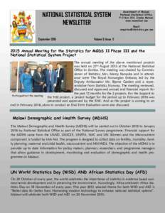 NATIONAL STATISTICAL SYSTEM NEWSLETTER September 2015 Government of Malawi, National Statistical Office,