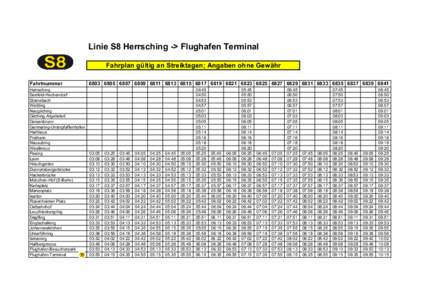 Linie S8 Herrsching -> Flughafen Terminal Fahrplan gültig an Streiktagen; Angaben ohne Gewähr Fahrtnummer Herrsching Seefeld-Hechendorf Steinebach