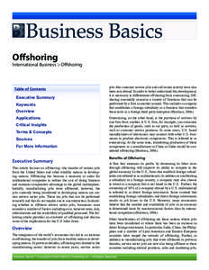 Offshoring  International Business > Offshoring Table of Contents Executive Summary