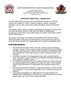 NORTHERN ONTARIO HOCKEY ASSOCIATION 110 LAKESHORE DRIVE NORTH BAY, ONTARIO P1A 2A8 PHONE: (  FAX: (www.noha.on.ca