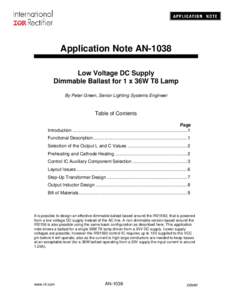 Application Note AN-1038 Low Voltage DC Supply Dimmable Ballast for 1 x 36W T8 Lamp