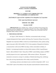 STATE OF NEW HAMPSHIRE PUBLIC UTILITIES COMMISSION DG[removed]IBERDROLA, S.A., ENERGY EAST CORPORATION AND NEW HAMPSHIRE GAS CORPORATION Joint Petition for Approval of the Acquisition of New Hampshire Gas Corporation