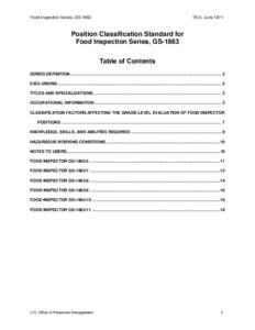 Position Classification Standard for Food Inspection Series, GS-1863