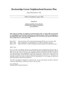 Breckenridge Greens Neighbourhood Structure Plan Bylaw 9925 October 8, 1991