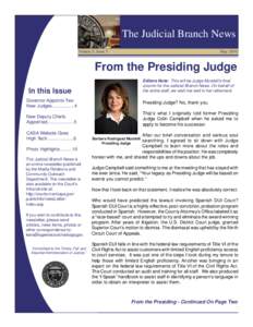 The Judicial Branch News May 2010 Volume 5, Issue 5  From the Presiding Judge