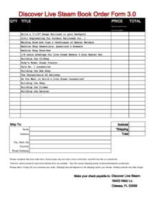 Discover Live Steam Book Order Form 3.0 QTY TITLE  PRICE