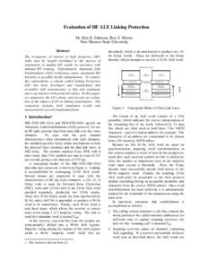 Evaluation of HF ALE Linking Protection Dr. Eric E. Johnson, Roy S. Moore New Mexico State University 1 Introduction1 MIL-STD-188-141A and FED-STD-1045 specify an