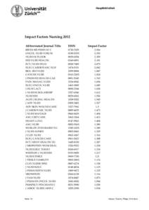 Hauptbibliothek  Impact Factors Nursing 2012 Abbreviated Journal Title  ISSN