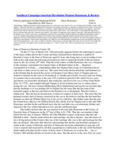 Southern Campaign American Revolution Pension Statements & Rosters Pension application of John Huntsman R5420 Transcribed by Will Graves Betsy Huntsman