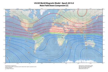 US/UK World Magnetic Model - Epoch[removed]Main Field Down Component (Z) 135°W 70°N