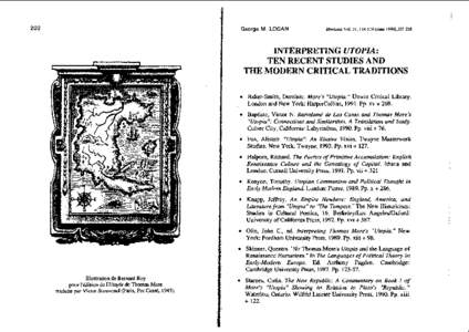 George M. LOGAN  Moreuna Vol. 3 1, [removed]June[removed]INTERPRETING UTOPIA: TEN RECENT STUDIES AND