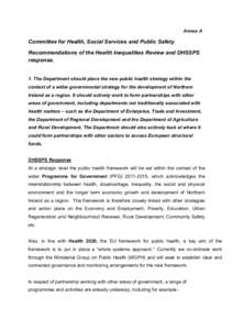 DHSSPS response to recommendations of Health Committee Health Inequalities Review
