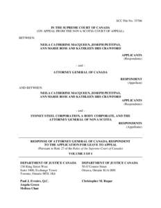 SCC File No[removed]IN THE SUPREME COURT OF CANADA (ON APPEAL FROM THE NOVA SCOTIA COURT OF APPEAL) BETWEEN: NEILA CATHERINE MACQUEEN, JOSEPH PETITPAS, ANN MARIE ROSS AND KATHLEEN IRIS CRAWFORD