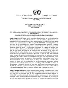 UNITED NATIONS  NATIONS UNIES UNITED NATIONS MISSION IN SIERRA LEONE (UNAMSIL)