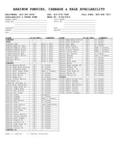 BABIKOW PANSIES, CABBAGE & KALE AVAILABILITY BALTIMORE: [removed]AVAILABILITY & ORDER FORM FAX: [removed]WEEK OF: [removed]