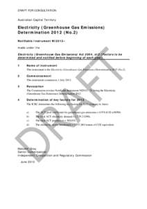 DRAFT FOR CONSULTATION  Australian Capital Territory Electricity (Greenhouse Gas Emissions) DeterminationNo.2)