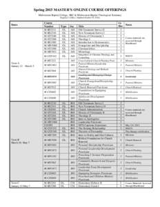 Spring 2015 MASTER’S ONLINE COURSE OFFERINGS Midwestern Baptist College, SBC & Midwestern Baptist Theological Seminary Registrar’s Office; (Updated October 20, 2014) Dates