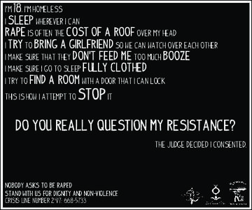 I’m 18, I’m homeless I sleep wherever I can Rape is often the cost of a roof over my head I try to bring a girlfriend so we can watch over each other I make sure that they don’t feed me too much booze