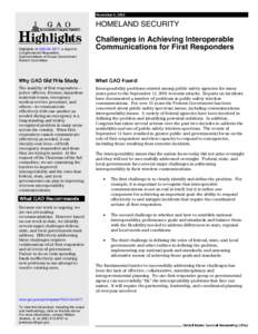 GAO-04-231T Highlights, HOMELAND SECURITY: Challenges in Achieving Interoperable Communications for First Responders