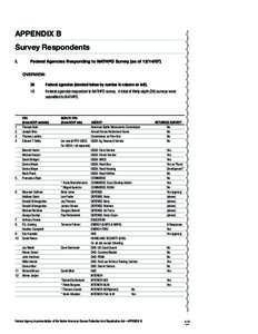 APPENDIX B Survey Respondents I. Federal Agencies Responding to NATHPO Survey (as of[removed]Overview: