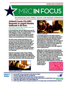 VOLUME 8, ISSUE 3 ■ SUMMER[removed]MRC IN FOCUS VOLUNTEERS BUILDING STRONG, HEALTHY, AND PREPARED COMMUNITIES  Ashland County-City MRC