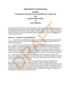 MEMORANDUM OF UNDERSTANDING BETWEEN THE BOARD OF TRUSTEES OF THE UNIVERSITY OF ILLINOIS, USA AND [PARTNER INSTITUTION] IN