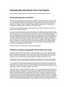 Swimming Big Falls (South Fork of the Payette) Below is a story I pieced together from several postings on the KayakIdaho website: First Posting that got my attention: The river-scum raft makes it through Big Falls unsca