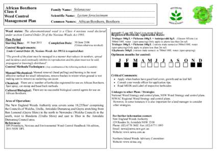 African Boxthorn Class 4 Weed Control Management Plan  Solanaceae