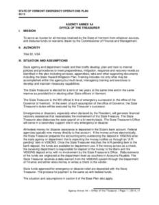 STATE OF VERMONT EMERGENCY OPERATIONS PLAN 2013 AGENCY ANNEX A4 OFFICE OF THE TREASURER I.