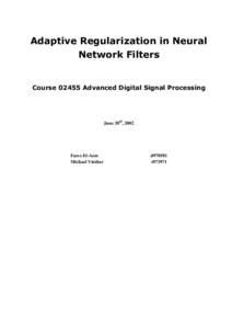 Adaptive Regularization in Neural Network Filters CourseAdvanced Digital Signal Processing  June 20th, 2002
