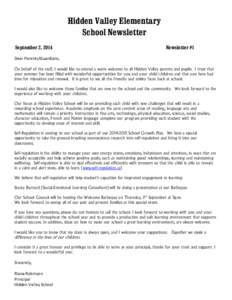 Hidden Valley Elementary School Newsletter September 2, 2014 Newsletter #1