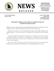 Hudgens / Fire investigation / Thomasville /  Georgia / Georgia / Geography of the United States / Insurance commissioner / Geography of Georgia / Ralph Hudgens