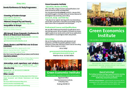 Diary 2013 Events/Conferences & Study Programmes -Greening of Eastern Europe 1 Day Conference March 2013 Trinity College, Oxford University